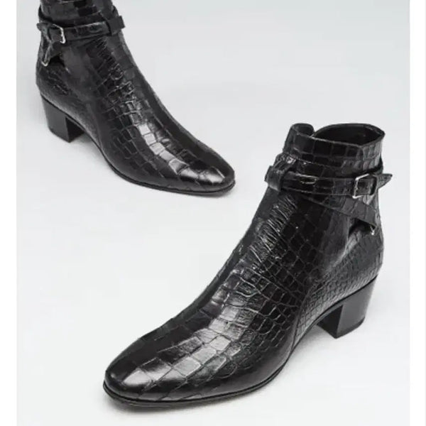 [BUNJANG] Saint Laurent Crocodile Embossed Leather Ankle Boots / 생 로랑 크로커다일 앵클 부츠
