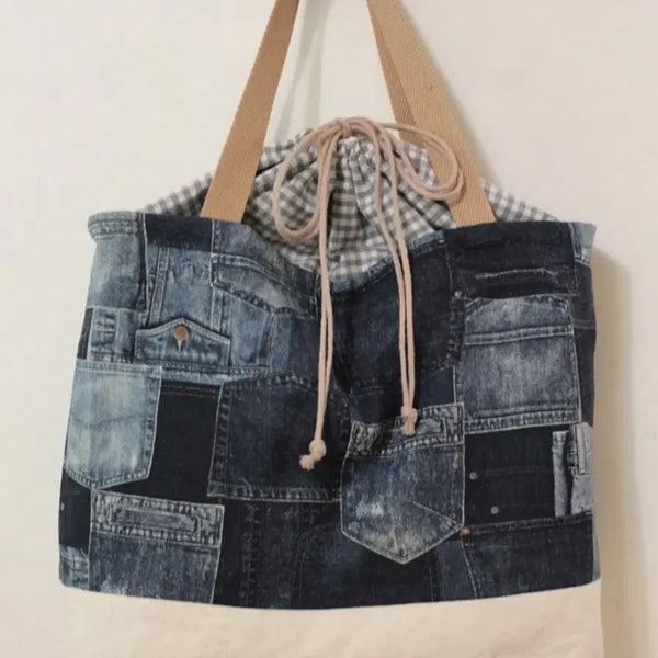 [BUNJANG] Handmade Denim Pattern Checkered Bag / 핸드메이드 데님무늬 체크 가방