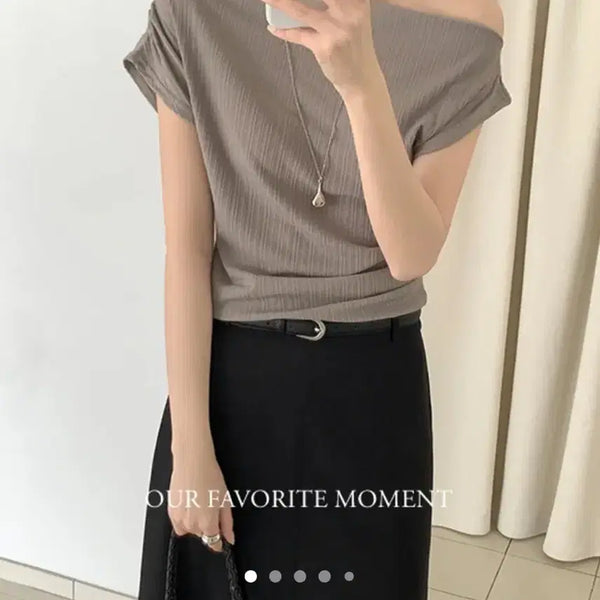 [BUNJANG] Marryaround OFM Drape Ribbed Off-Shoulder Top / 메리어라운드 [ofm] 드레이프 골지 오프숄더