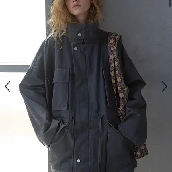 [BUNJANG] Lonke Highneck Washed Work Jacket Charcoal / 론크 하이넥 워시드 워크자켓 차콜