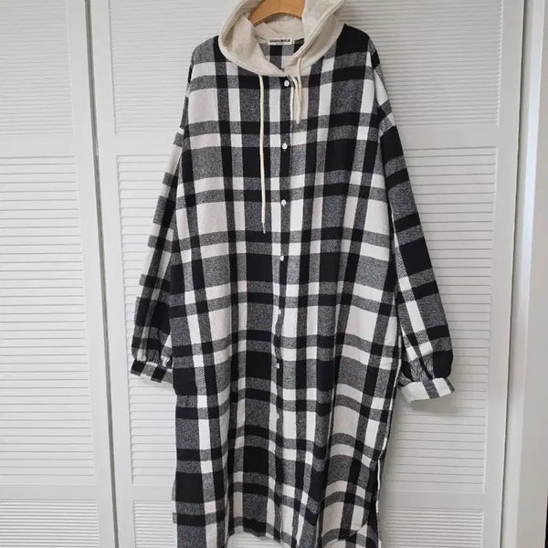 [BUNJANG] Oversized Check Long Dress / 오버핏 빅사이즈 후드 체크 롱원피스 F (톡톡원단)