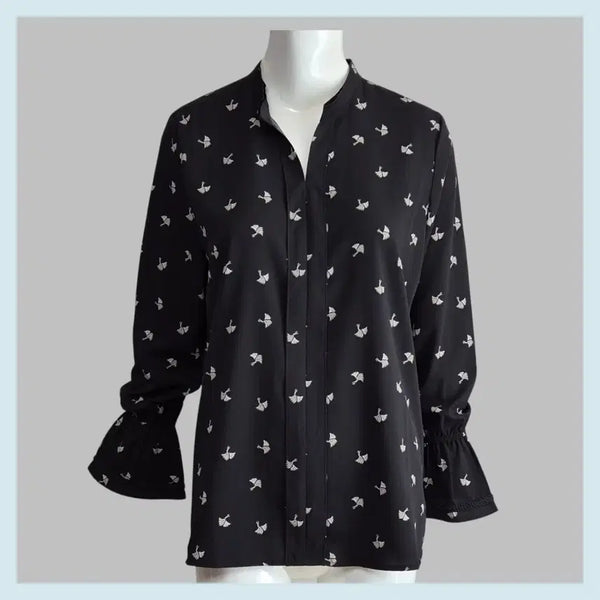 [BUNJANG] Flower Chiffon Blouse (Size 55) / 플라워 쉬폰 블라우스 (55사이즈)