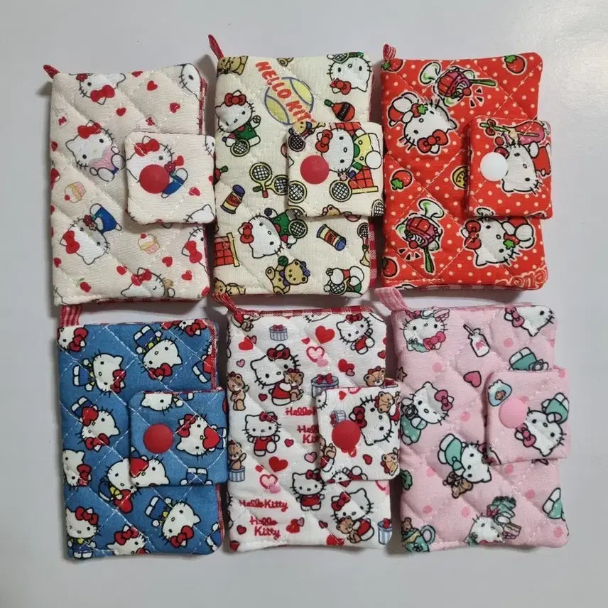 [BUNJANG] Handmade Sanrio Hello Kitty Snap Button Mini Card Holder / 핸드메이드 산리오 헬로 키티 똑딱이 폴더형 미니 카드지갑