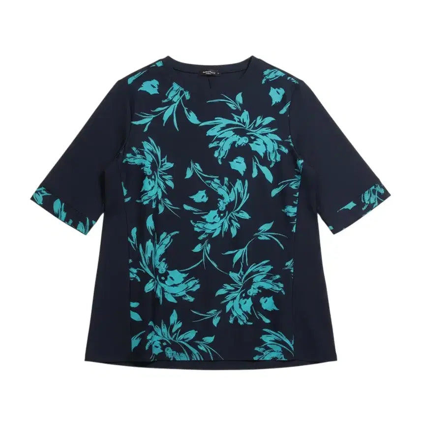 [BUNJANG] About Time Leaf Pattern Blouse - Navy (Size 77) / 여성77/ 어파웃타임 리프패턴 블라우스NV 3-38