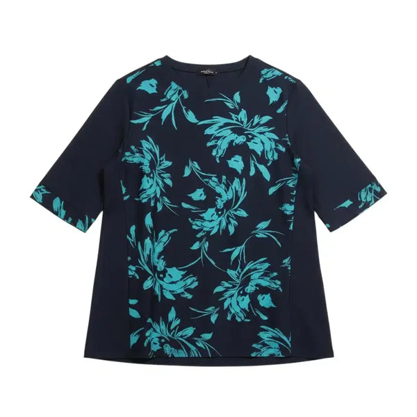 [BUNJANG] About Time Leaf Pattern Blouse - Navy (Size 77) / 여성77/ 어파웃타임 리프패턴 블라우스NV 3-38