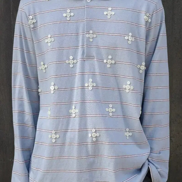 [BUNJANG] Daimons Ear Benjamin Button Border Skipper T-Shirt Aqua / [데이먼스 이어 착용] 다이리쿠 벤자민 버튼 보더 스키퍼 티셔츠 아쿠아