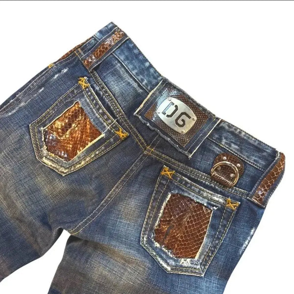[BUNJANG] Dolce & Gabbana 2005 S/S Python Leather Patch Archive Denim Pants (Size 29) / 돌체앤가바나 05s/s  파이톤 레더 패치 아카이브 데님팬츠 (29)