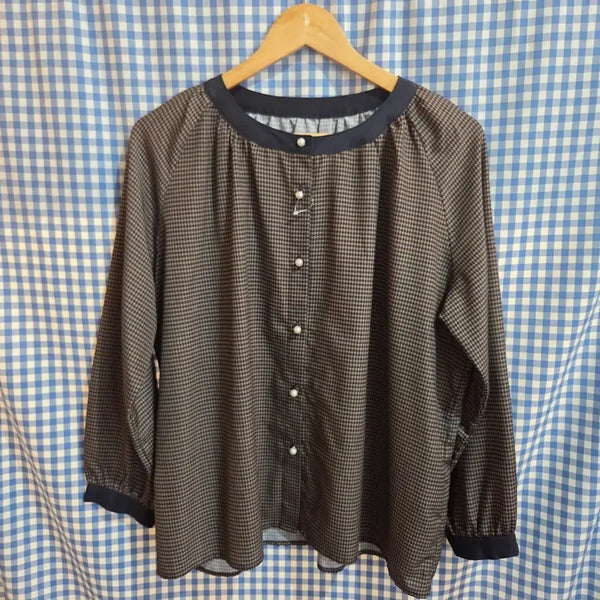 [BUNJANG] Houndstooth Pearl Blouse / 하운드체크 진주 블라우스