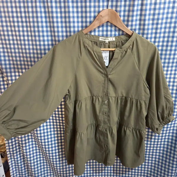 [BUNJANG] Khaki Shirring Blouse / 카키 셔링 블라우스 cutie blonde