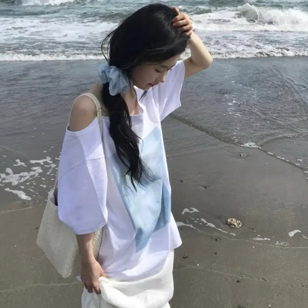 [BUNJANG] Archive J2U x Pullpull Collaboration Off-the-Shoulder One-Shoulder T-Shirt / 아카이브제이투유 x 풀풀 콜라보 오프숄더 원숄더 티셔츠