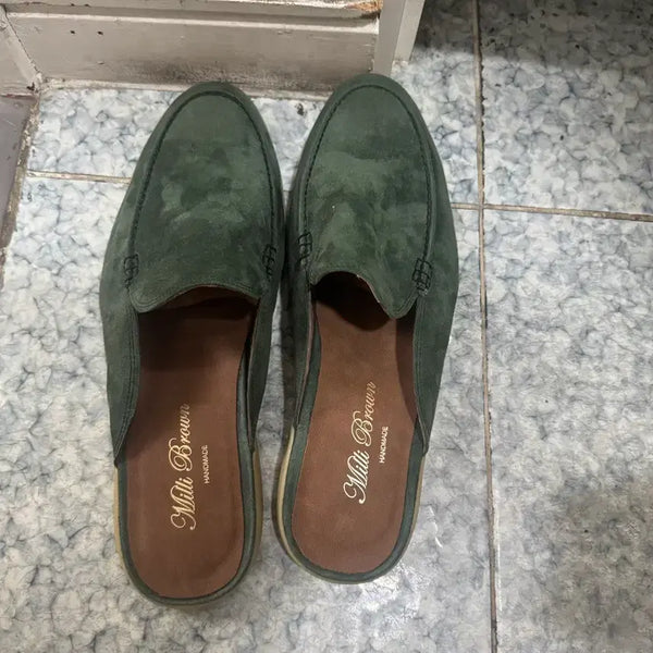 [BUNJANG] Milly Brown Suede Green Mules / 밀리브라운 스웨이드 그린 뮬