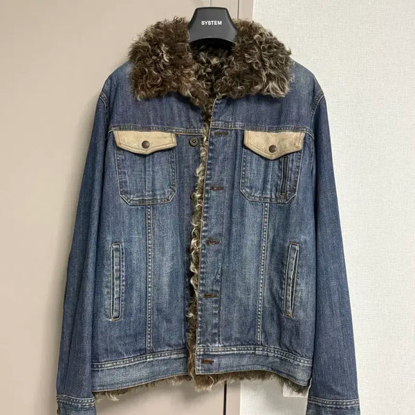 [BUNJANG] Men's Fleece Lined Denim Jacket / 남성 양털 데님 자켓 100