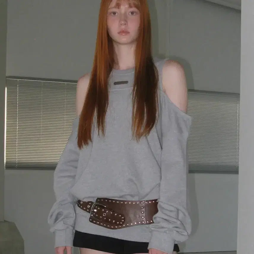 [BUNJANG] Rockcake Open Shoulder Sweatshirt - Gray / 락케이크 Open Shoulder Sweatshirt - Gray