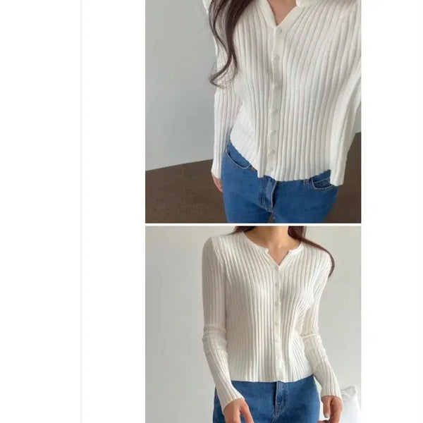 [BUNJANG] Ribbed Cardigan - Free Size, White / [보관만한새제품] 청순여리핏 골지 가디건 프리사이즈 화이트