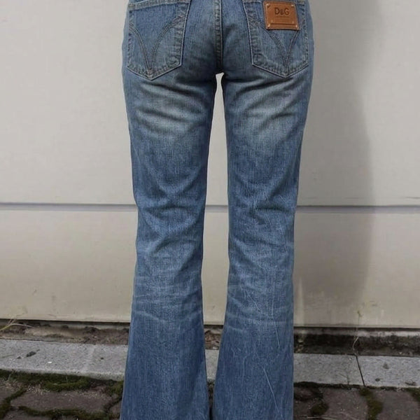 [BUNJANG] Dolce & Gabbana Bootcut Leather Patch Denim Pants / 돌체앤가바나 부츠컷 가죽패치 데님팬츠 (No.193)
