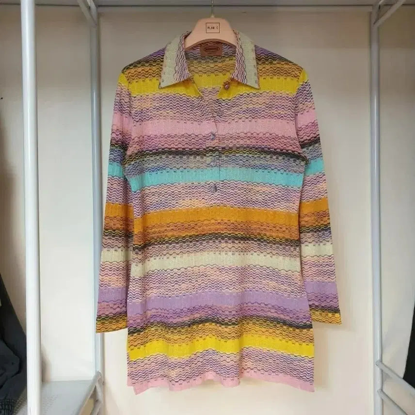 [BUNJANG] Missoni Main Label Multicolor Pattern Knit Polo Shirt / 명품 Missoni 미쏘니 메인라벨 멀티컬러패턴 니트 폴로셔츠 에트로 리키엘 베르사체