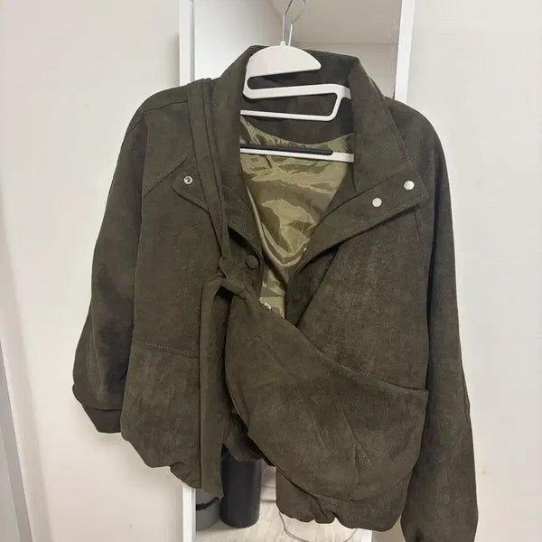 [BUNJANG] Oversized Khaki Suede Jacket + Bag Set / 빅사이즈 카키 스웨이드자켓+가방세트