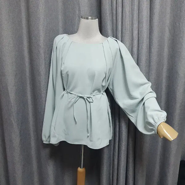 [BUNJANG] Mint Waist Tie Puff Blouse / 민트 허리끈 퍼프블라우스