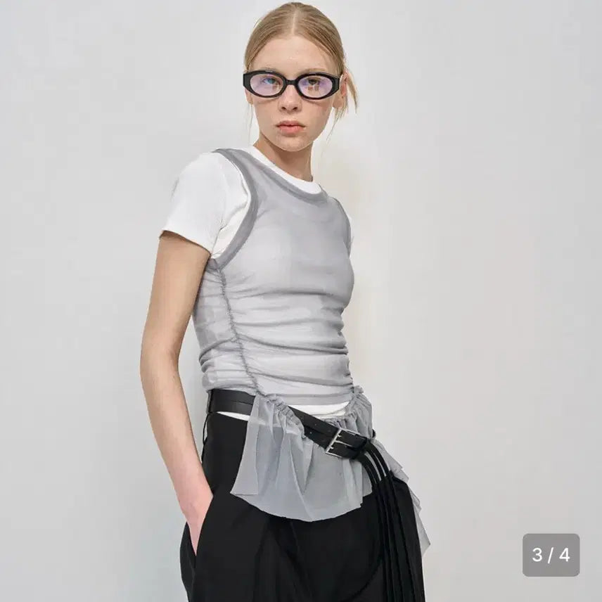 [BUNJANG] LCDC Mesh Frill Sleeveless Top / LCDC 매쉬 프릴 슬리브리스 탑