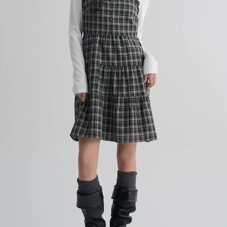 [BUNJANG] 8seconds Check Layered Mini Dress M / 에잇세컨즈 체크 레이어드 미니원피스 M