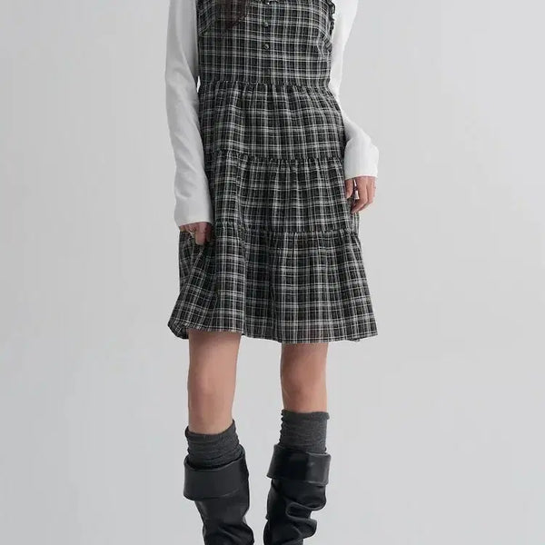 [BUNJANG] 8seconds Check Layered Mini Dress M / 에잇세컨즈 체크 레이어드 미니원피스 M