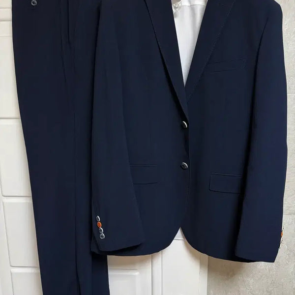[BUNJANG] Brentwood Dark Blue Washable Solid Setup Suit / (자켓110 팬츠88)브렌우드 셋업 다크블루 워셔블 솔리드
