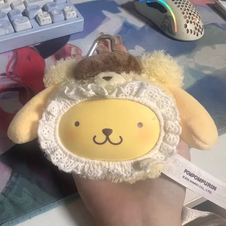 [BUNJANG] Sanrio Pompompurin Fluffy Teddy Bear Plush Keychain / 산리오 플러피 테디베어 인형키링 폼폼푸린