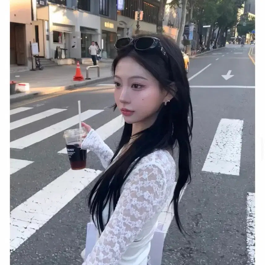 [BUNJANG] Sheer Lace Layered Knit Top / 에이블리 레이스 시스루 레이어드 니트 택포입니당