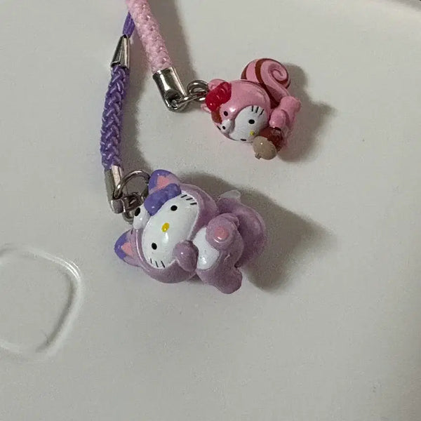 [BUNJANG] Sanrio Kitty "Running Fox" & "Squirrel Acorn" Straps Set / 실사용) 달리는 여우 키티스트랩 및 다람쥐 도토리 키티스트랩