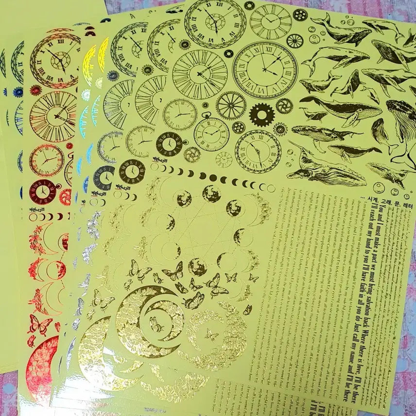 [BUNJANG] Large Die-cut Sticker Set (5 Designs, 18 Sheets) / 대형 박인스 2디자인 x5종  18장 (금박 은박 청박 적박 홀로그램박)