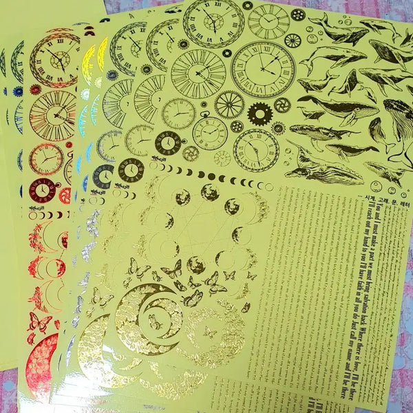 [BUNJANG] Large Die-cut Sticker Set (5 Designs, 18 Sheets) / 대형 박인스 2디자인 x5종  18장 (금박 은박 청박 적박 홀로그램박)
