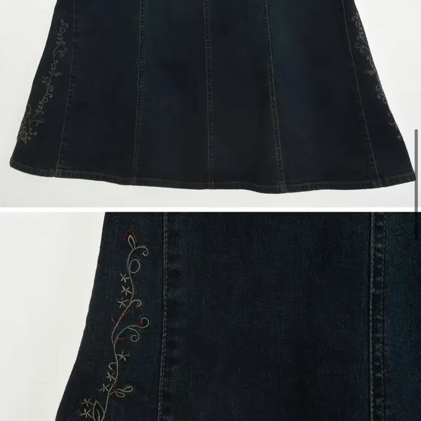 [BUNJANG] Y2K Embroidered Washed Denim Long Skirt / Y2K/빈티지 자수 워싱데님 롱스커트