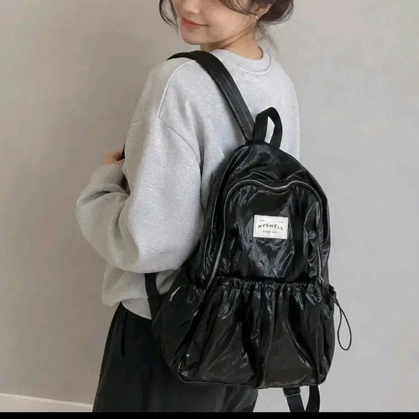 [BUNJANG] Myshell Joyfluu Shirring Pocket Backpack Black / 마이쉘 조이플루우 셔링 포켓 백팩 블랙