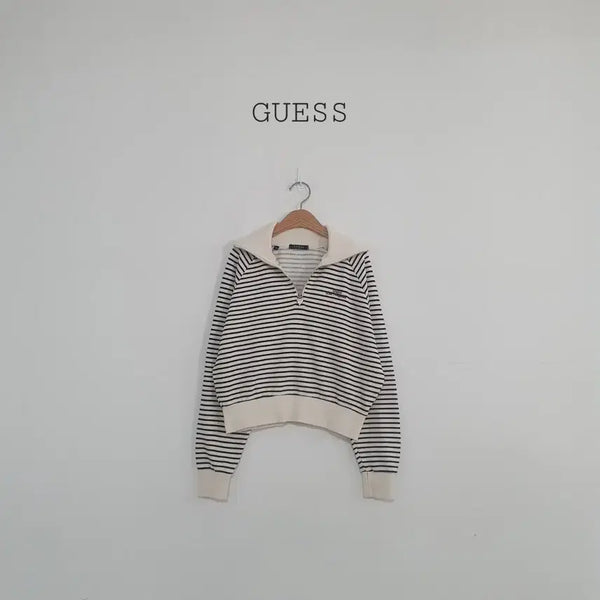 [BUNJANG] Guess Striped Half-Zip Collar Sweatshirt / No.26090709 GUESS 게스 스트라이프 반집업 카라넥 맨투맨