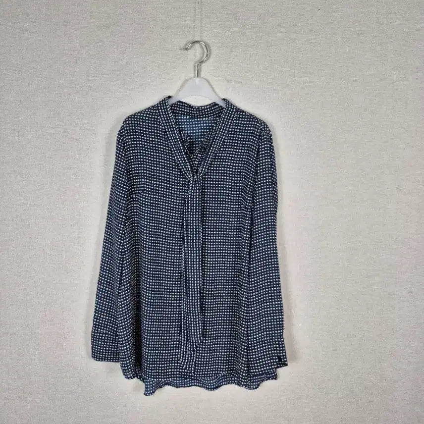 [BUNJANG] Navy White Pattern Long Sleeve Blouse / (#77)네이비 화이트패턴 긴팔 블라우스