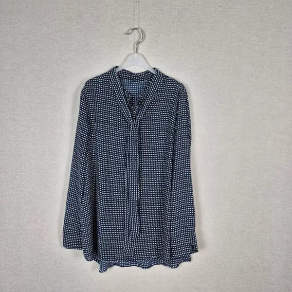 [BUNJANG] Navy White Pattern Long Sleeve Blouse / (#77)네이비 화이트패턴 긴팔 블라우스