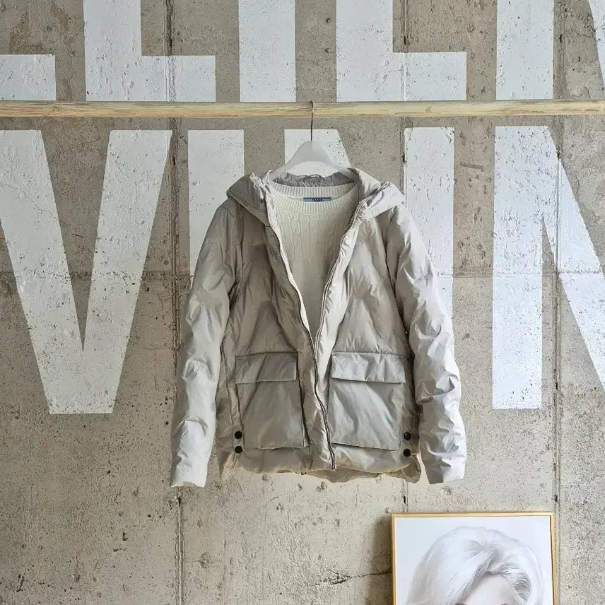 [BUNJANG] Beige Hooded Down Padding Jacket / 후드 다운패딩자켓