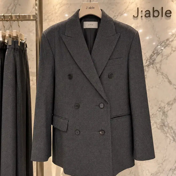 [BUNJANG] 100% Wool Double-Button Jacket Charcoal New Arrival / 울100 더블버튼 자켓 차콜 새상품