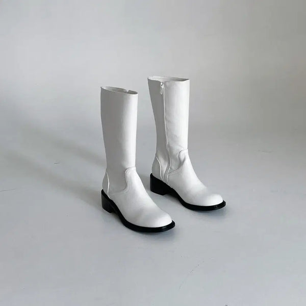 [BUNJANG] 4cm Heel White Mid Boots / @세일 9177 화이트 2-사계절 반부츠 4cm 심플 데일리 미들부츠-새상품