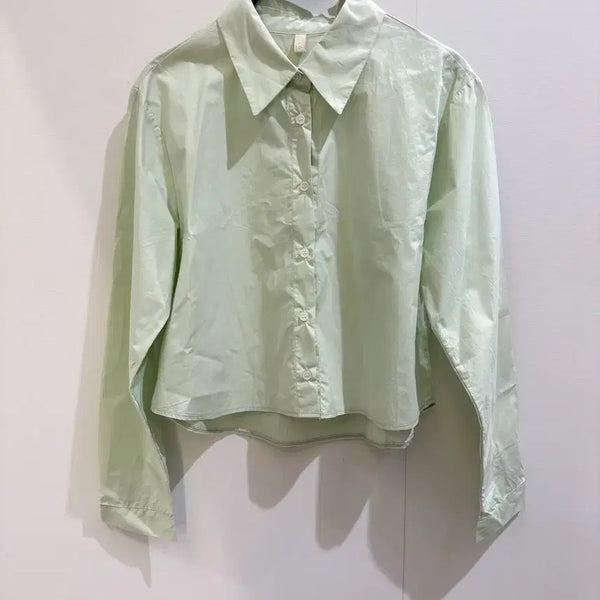 [BUNJANG] Hipnatik Mint Cropped Shirt / [품절/1회착용] 히프나틱 민트 크롭 셔츠 / 여리여리 여성스러운 셔츠 / 국내생산 Free