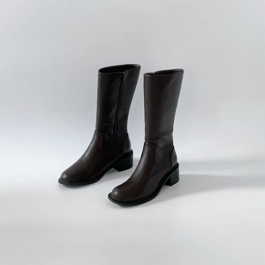 [BUNJANG] 4cm Heel Simple Daily Mid Boots - Brown / @세일 9177 사계절 반부츠 4cm 심플 데일리 미들부츠-브라운