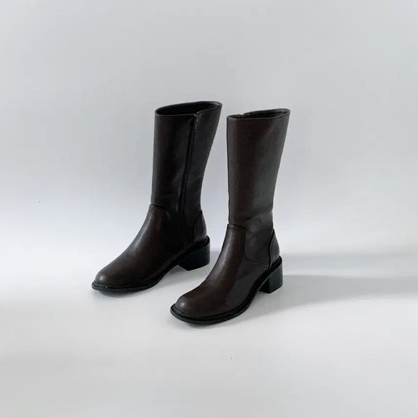 [BUNJANG] 4cm Heel Simple Daily Mid Boots - Brown / @세일 9177 사계절 반부츠 4cm 심플 데일리 미들부츠-브라운