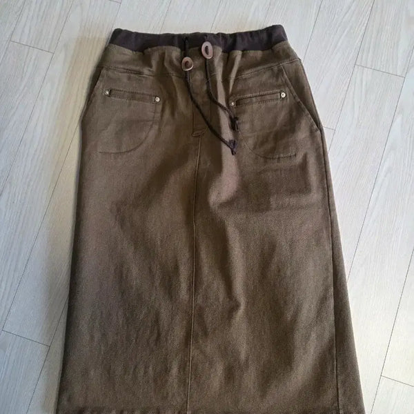 [BUNJANG] Brown Cotton Midi Skirt / 브라운 면 미디  스커트