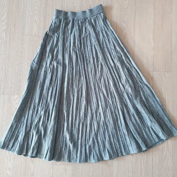 [BUNJANG] Knit Pleated Long Skirt (Gray) / 니트 플리츠 롱스커트 (그레이)
