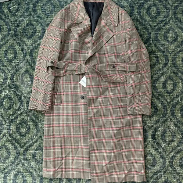 [BUNJANG] TNGT Check Pattern Belted Jacket Coat Beige Size 100 / TNGT 체크 패턴 벨트 자켓 코트 100