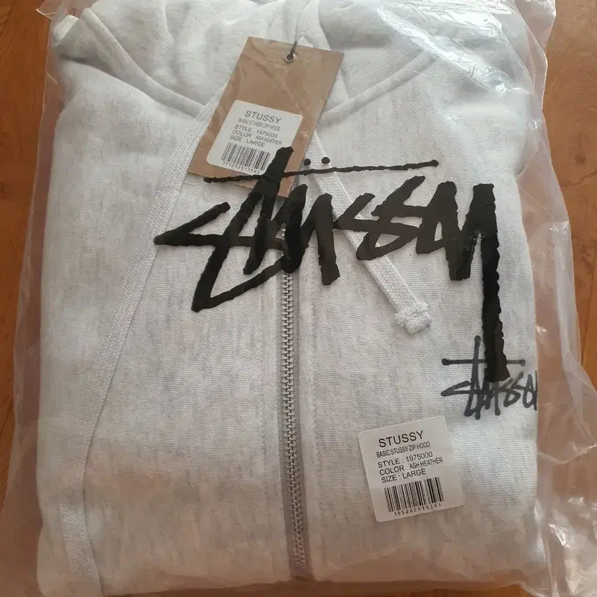 [BUNJANG] Stussy Basic Logo Hooded Zip-Up Ash Heather Large / 스투시 베이직 로고 후드 집업 애쉬 헤더 라지