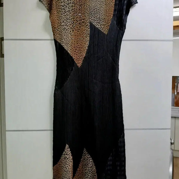 [BUNJANG] Pleated Leopard Mix Dress / 플리츠 레오파드 믹스 원피스