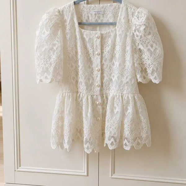 [BUNJANG] Ivory Lace Blouse / [새상품] 고퀄 아이보리 레이스 블라우스