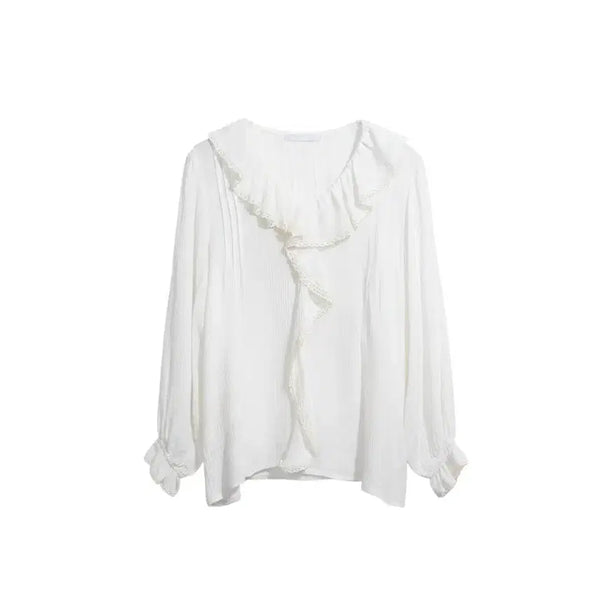[BUNJANG] Atmark Women's V-Neck Frill Blouse / 여성F/ atmark 브이넥 프릴 블라우스 10-101