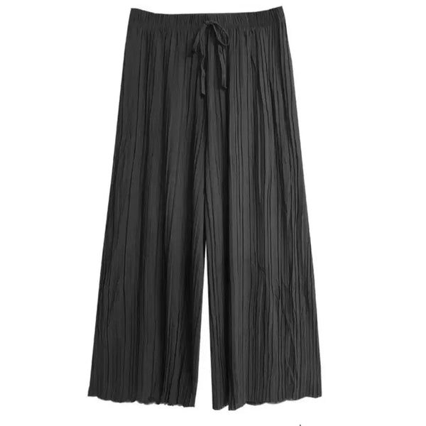[BUNJANG] Black Wrinkle Wide-Leg 7/10 Length Pants / 주름 와이드 팬츠 블랙 7부